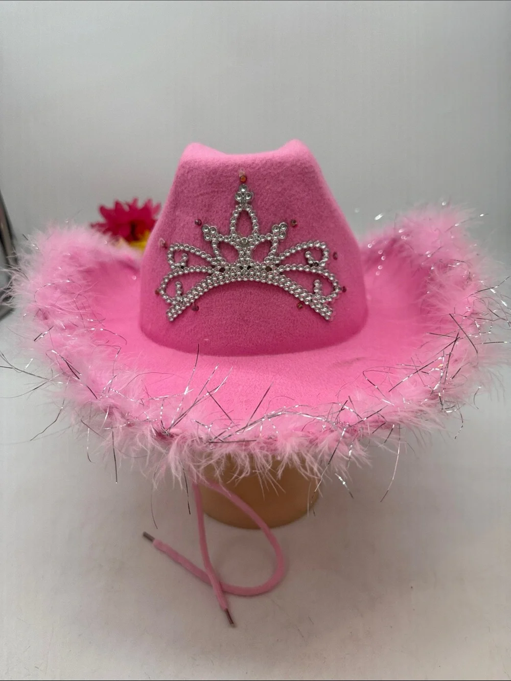Pink Princess Cowgirl Hat with Rhinestone Tiara
